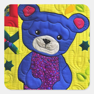 Little Blue Teddy Bear Quilt like Design Quadratischer Aufkleber