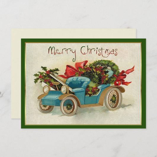 Little Blue Vintage Car Christmas Mitteilungskarte (Vorne/Hinten)
