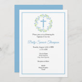 Little Blue Watercolor Blossoms Wraath & Cross Einladung (Vorne/Hinten)
