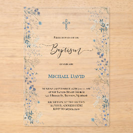  little blue watercolor flowers Baptism Acryleinladungen