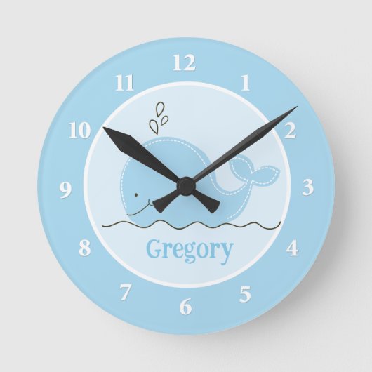 Little Blue Whale Personalisiert Wall Clock Runde Wanduhr (Vorderseite)