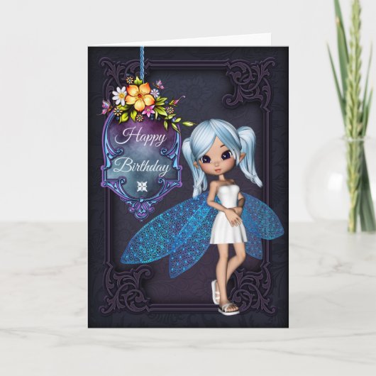 Little Blue Wing Fairy Happy Birthday Card 1 Karte (Vorderseite)