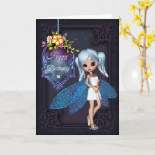 Little Blue Wing Fairy Happy Birthday Card 1 Karte (Gelbe Blume)