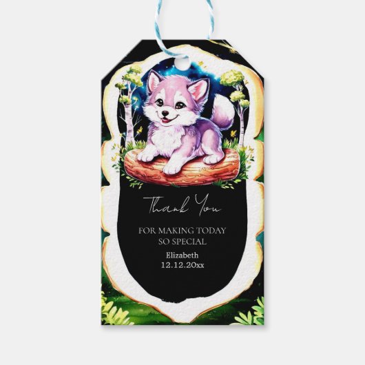 Little Boho Wolf Baby Shower Geschenkanhänger (Vorderseite)