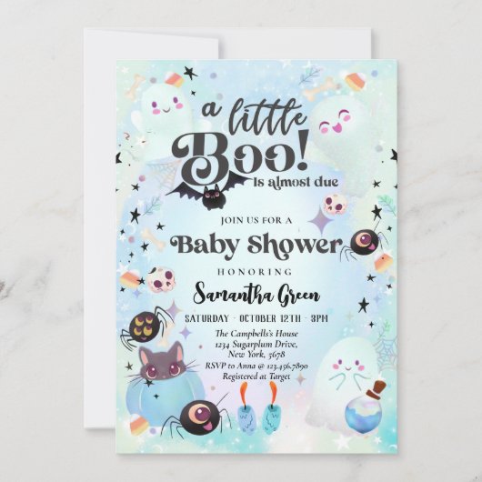 Little Boo Baby Boy Blue Baby Dusche Einladung (Vorderseite)