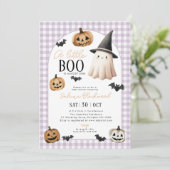 Little Boo Baby Dusche Lila Ghost Pumpkin Einladung (Stehend Vorderseite)