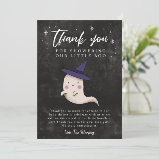 Little Boo Baby Shooting Halloween Girl Ghost Dankeskarte (Stehend Vorderseite)