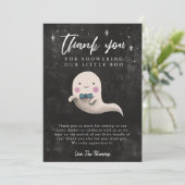 Little Boo Baby Shower Boy Ghost Dankeskarte (Stehend Vorderseite)