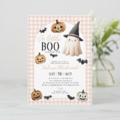Little Boo Baby Shower Orange Ghost Pumpkin Einladung (Stehend Vorderseite)
