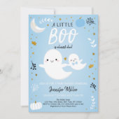 Little Boo Blue Gold Ghost Pumpkin Baby Dusche Einladung (Vorderseite)