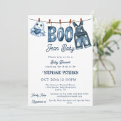 Little Boo Blue Jean Boy Halloween Baby Shower Einladung (Stehend Vorderseite)