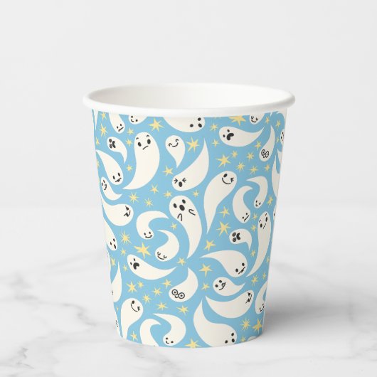 Little Boo Blue Pattern Baby Dusche Pappbecher (Rückseite)