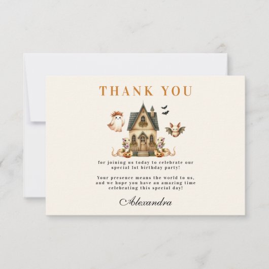 Little Boo Boho Birthday Bash Dankeskarte (Vorderseite)