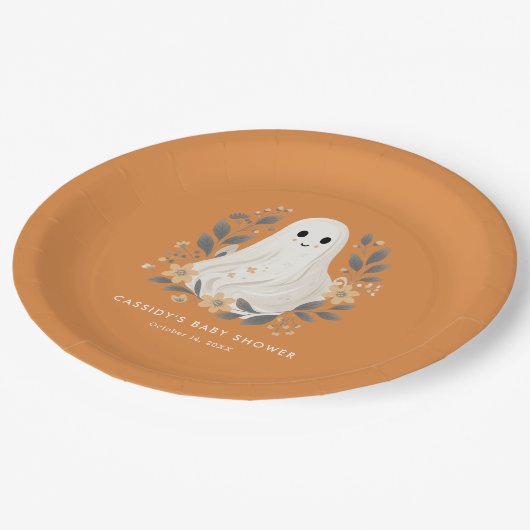 Little Boo Boho Ghost Halloween Baby Shower Pappteller (Schrägansicht)