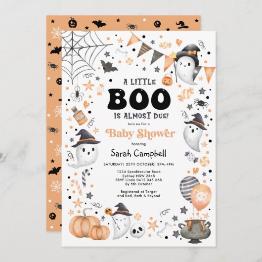 Little Boo braut Halloween Ghost Baby Shower Einladung (Vorne/Hinten)