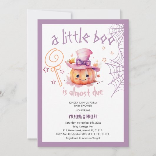 Little boo Fast Due Halloween Baby Girl Dusche Einladung (Vorderseite)