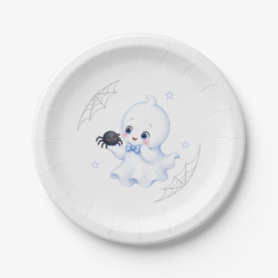 Little Boo Geist Blauer Halloween-Baby-Shower Pappteller