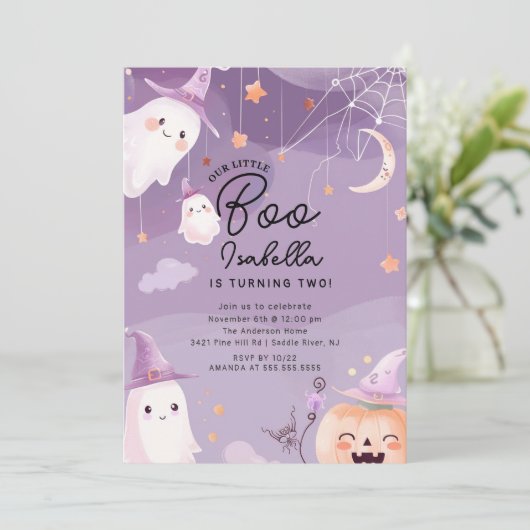 Little Boo Ghost Birthday Party Einladung (Stehend Vorderseite)