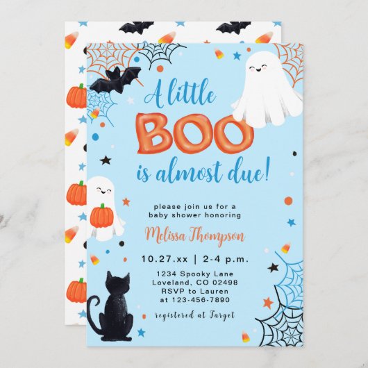 Little Boo Ghost Boy Halloween Kinderdusche Einladung (Vorne/Hinten)