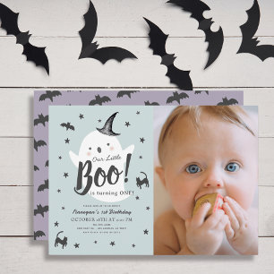 Little Boo Ghost Halloween Blue 1. Geburtstags-Fot Einladung