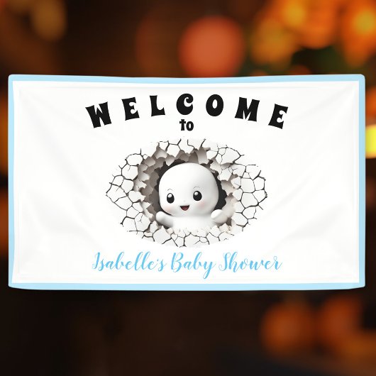 Little Boo Ghost Halloween Blue Baby Showbanner Banner