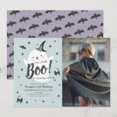 Little Boo Ghost Halloween Blue Birthday Foto Einladung (Vorne/Hinten)
