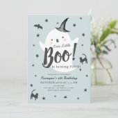 Little Boo Ghost Halloween Blue Boy Birthday Einladung (Stehend Vorderseite)