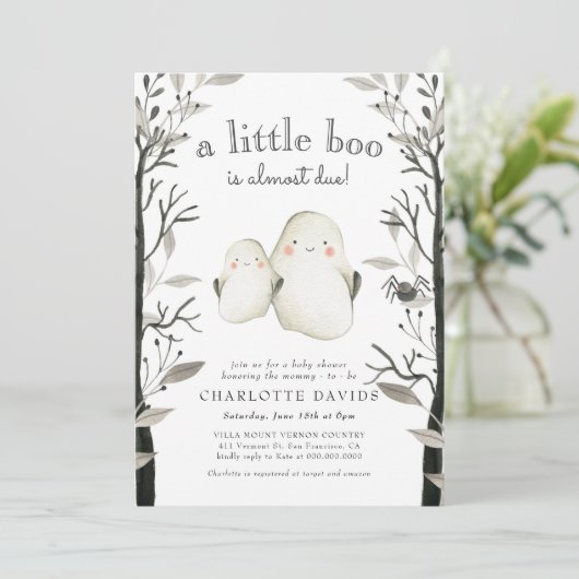 Little Boo Ghost Halloween Fall Baby Dusche Einladung (Stehend Vorderseite)