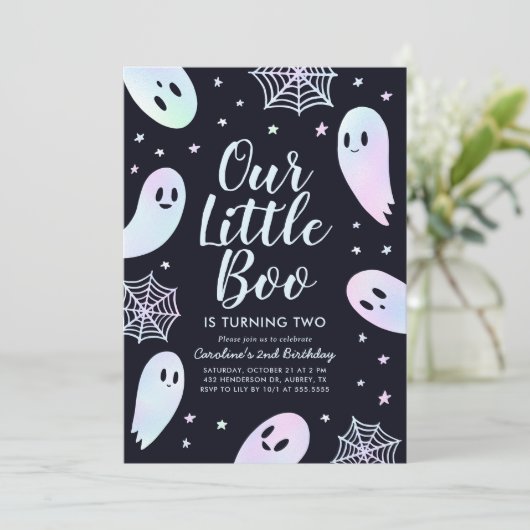Little Boo Ghost Halloween Geburtstag Einladung (Stehend Vorderseite)