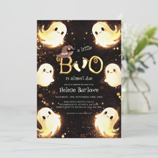 Little Boo Ghost Halloween Kinderdusche Einladung (Stehend Vorderseite)