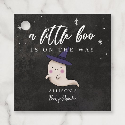 Little Boo Ghost mit Hexenhut-Baby-Dusche Geschenkanhänger (Vorderseite)
