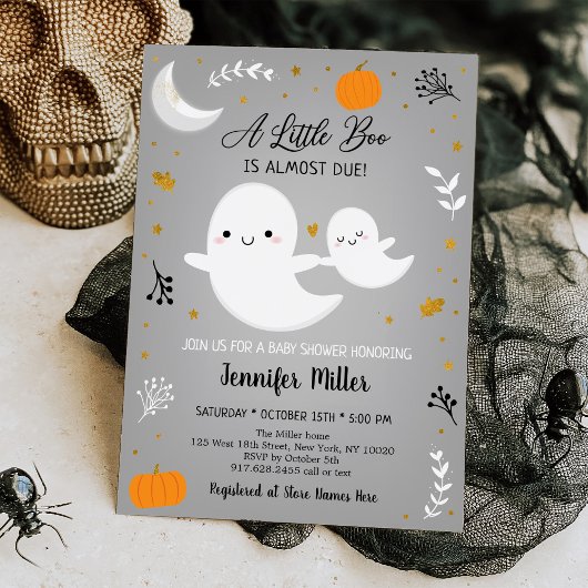 Little Boo Ghost Pumpkin Gold Baby Dusche Einladung