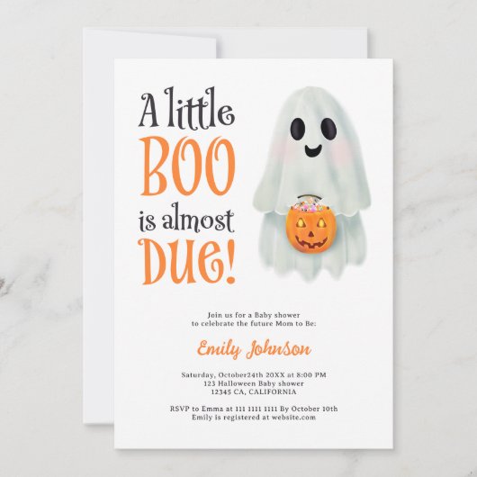 Little boo ghost pumpkin Halloween baby shower Einladung (Vorderseite)