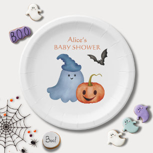 Little Boo Ghost Pumpkin Halloween Baby Shower Pappteller