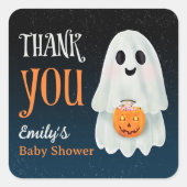 Little boo ghost pumpkin Halloween baby shower Quadratischer Aufkleber (Vorderseite)