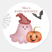 Little Boo Ghost Pumpkin Halloween Baby Shower Runder Aufkleber (Vorderseite)