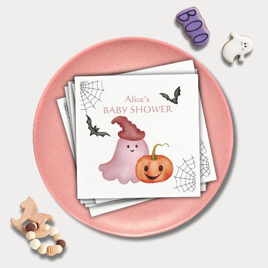 Little Boo Ghost Pumpkin Halloween Baby Shower Serviette