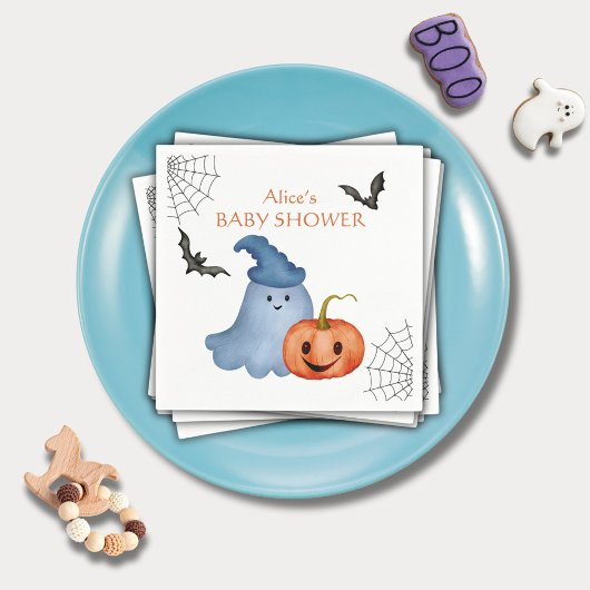 Little Boo Ghost Pumpkin Halloween Baby Shower Serviette