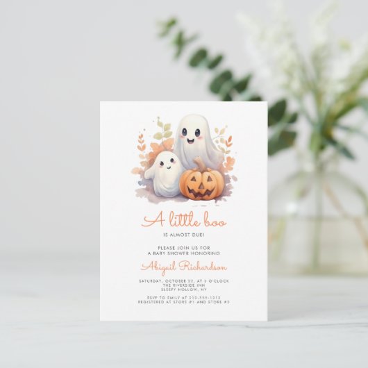 Little Boo Ghosts Pumpkin Fall Baby Dusche Postkarte (Stehend Vorderseite)