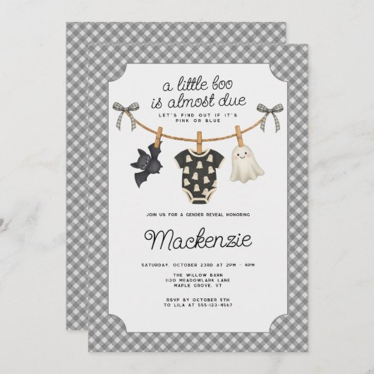 Little Boo Gingham Halloween Gender Reveal Party Einladung (Vorne/Hinten)
