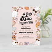 Little Boo Groovy Halloween Ghost Baby Shower Einladung (Stehend Vorderseite)