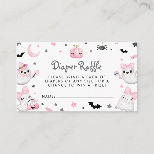 Little Boo Halloween Baby Duschdusche Windeln Raff Begleitkarte (Vorderseite)