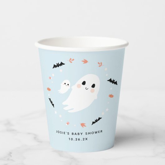 Little Boo Halloween Baby Dusche blaue Papiertasse Pappbecher (Vorderseite)
