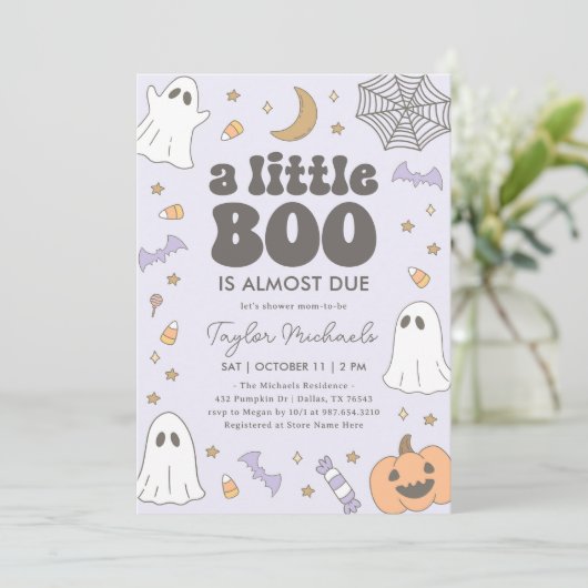 Little Boo Halloween Baby Dusche Einladung (Stehend Vorderseite)