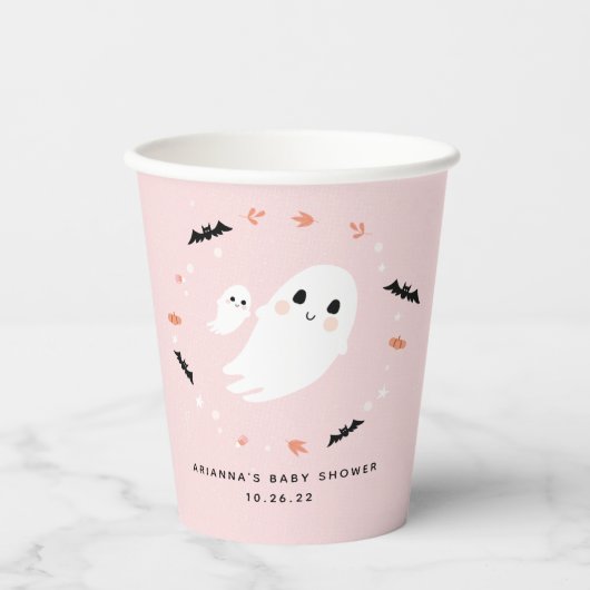 Little Boo Halloween Baby Dusche rosa Papiertassen Pappbecher (Vorderseite)