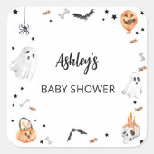 Little Boo Halloween Baby Showaufkleber Quadratischer Aufkleber (Vorderseite)