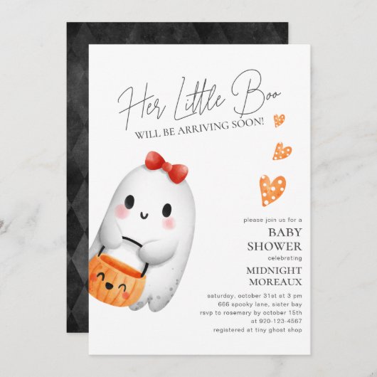 Little Boo Halloween Baby Shower Einladung (Vorne/Hinten)