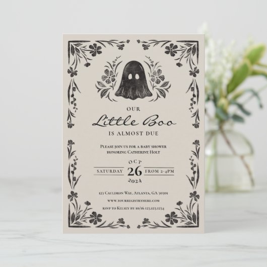 Little Boo Halloween Baby Shower Einladung (Stehend Vorderseite)