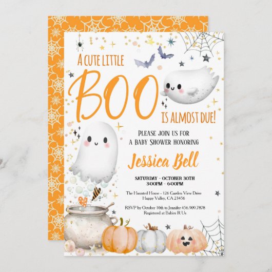 Little Boo Halloween Baby Shower Gender Neutral Einladung (Vorne/Hinten)