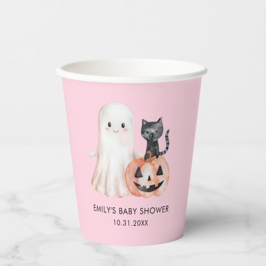 Little Boo Halloween Blush Pink Baby Dusche Pappbecher (Vorderseite)